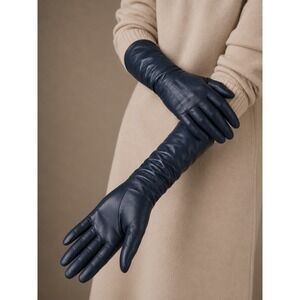 VINTAGE ROGER FARE Long Leather Gloves in Navy Blue Made in France